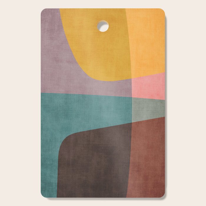 Modern Abstract Artwork Yellow Teal Pink Cutting Board Gallery Image 1