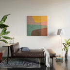 Modern Abstract Artwork Yellow Teal Pink Wood Wall Art Gallery Image 2