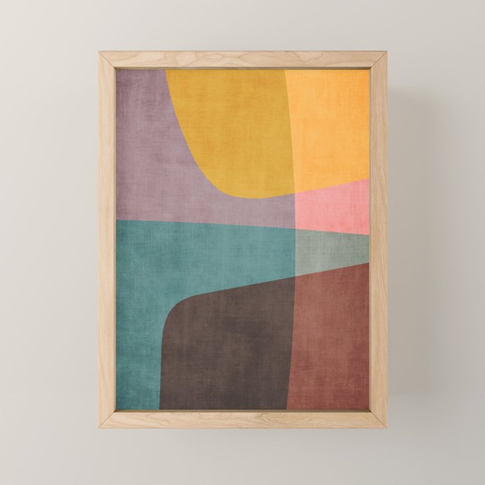 Modern Abstract Artwork Yellow Teal Pink Mini Art Print Gallery Image 1