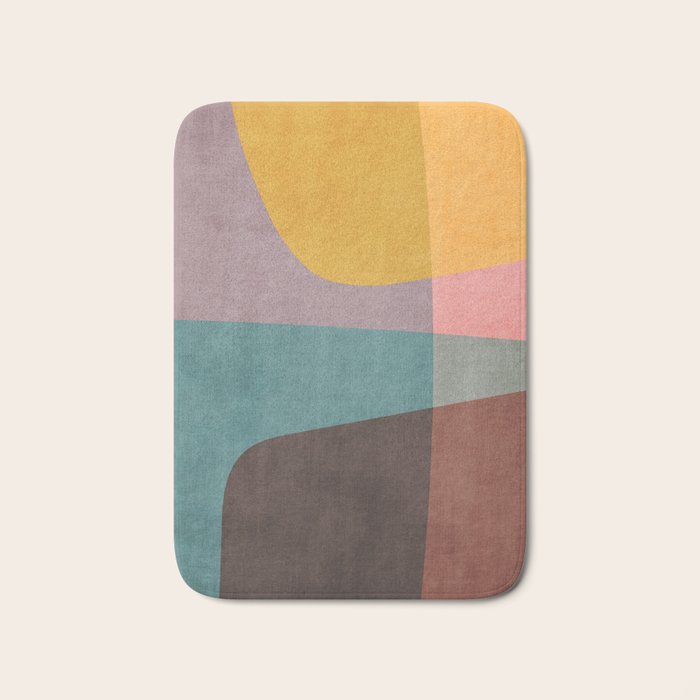 Modern Abstract Artwork Yellow Teal Pink Bath Mat Gallery Image 1