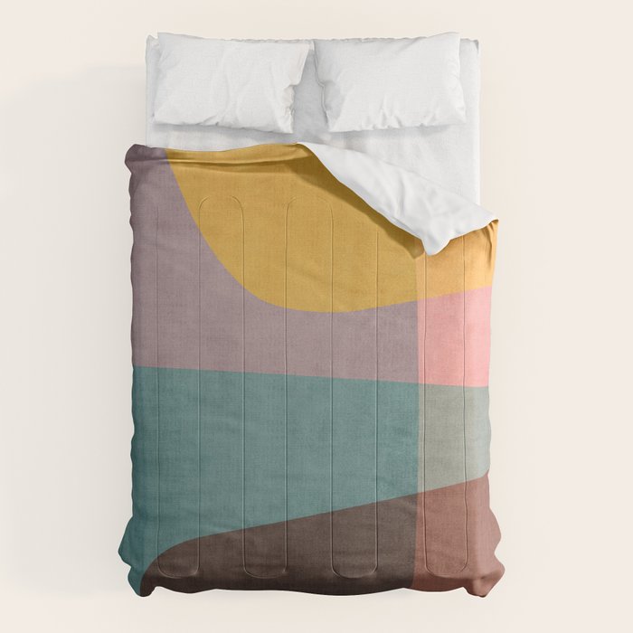 Modern Abstract Artwork Yellow Teal Pink Comforter Gallery Image 6