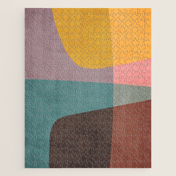 Modern Abstract Artwork Yellow Teal Pink Jigsaw Puzzle Gallery Image 1