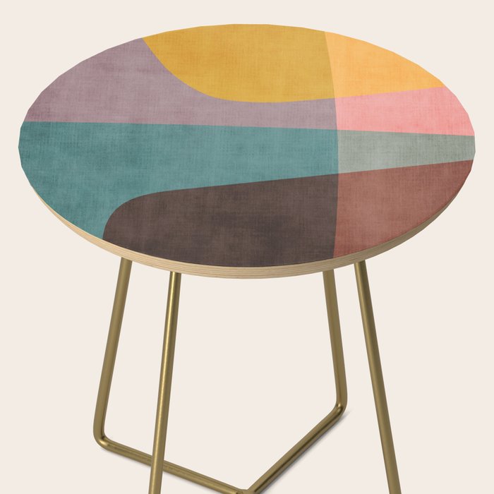 Modern Abstract Artwork Yellow Teal Pink Side Table Gallery Image 2