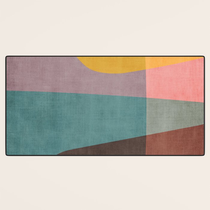 Modern Abstract Artwork Yellow Teal Pink Desk Mat Gallery Image 3