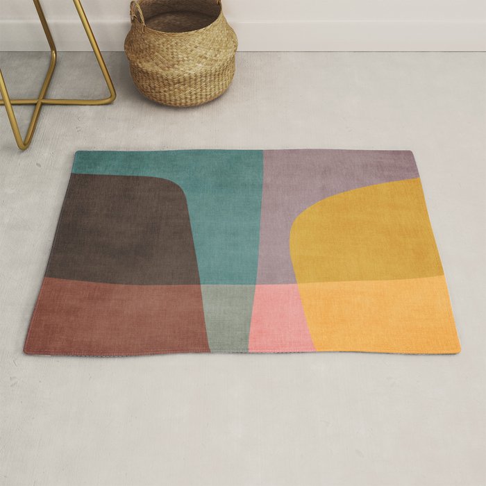 Modern Abstract Artwork Yellow Teal Pink Rug Gallery Image 1