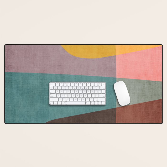 Modern Abstract Artwork Yellow Teal Pink Desk Mat Gallery Image 1