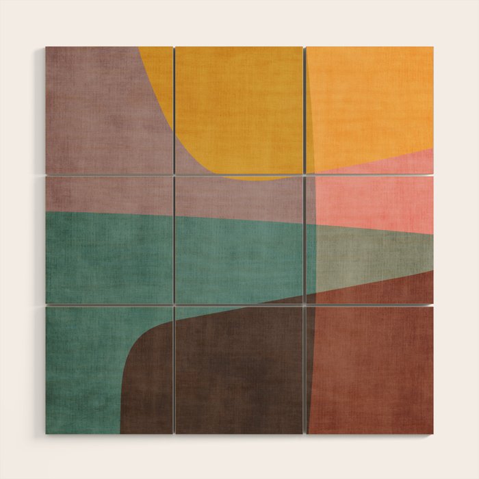 Modern Abstract Artwork Yellow Teal Pink Wood Wall Art Gallery Image 1