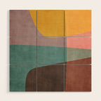 Modern Abstract Artwork Yellow Teal Pink Wood Wall Art Gallery Image 1