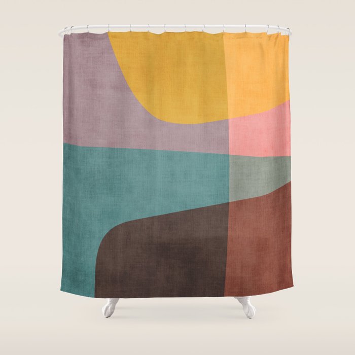 Modern Abstract Artwork Yellow Teal Pink Shower Curtain Gallery Image 1