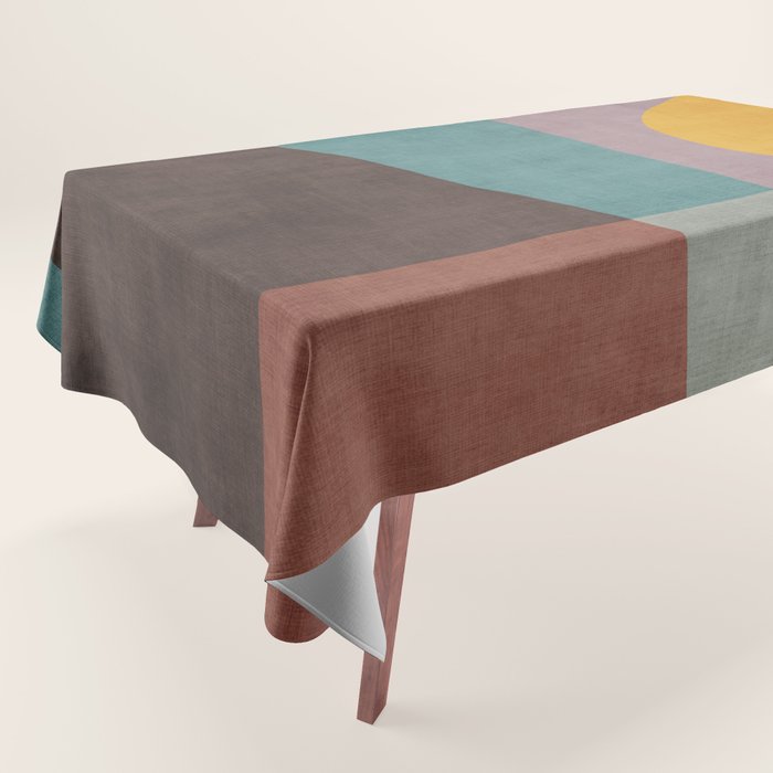 Modern Abstract Artwork Yellow Teal Pink Tablecloth Gallery Image 1