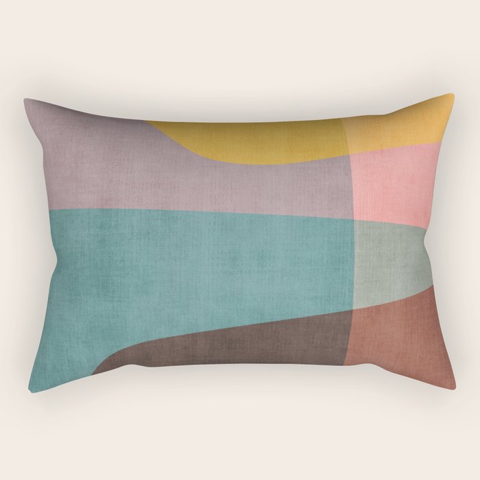 Modern Abstract Artwork Yellow Teal Pink Rectangular Pillow Gallery Image 2