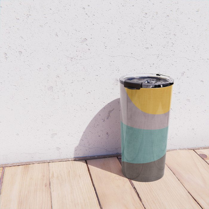 Modern Abstract Artwork Yellow Teal Pink Travel Mug Gallery Image 4