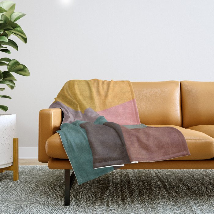 Modern Abstract Artwork Yellow Teal Pink Throw Blanket Gallery Image 1