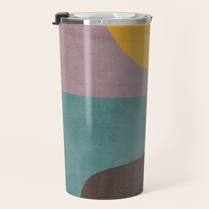 Modern Abstract Artwork Yellow Teal Pink Travel Mug Gallery Image 3