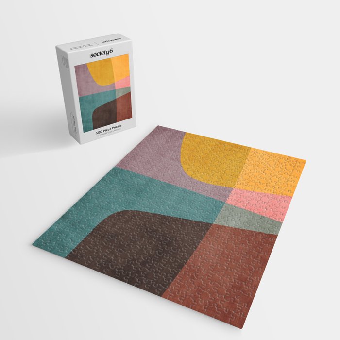 Modern Abstract Artwork Yellow Teal Pink Jigsaw Puzzle Gallery Image 2