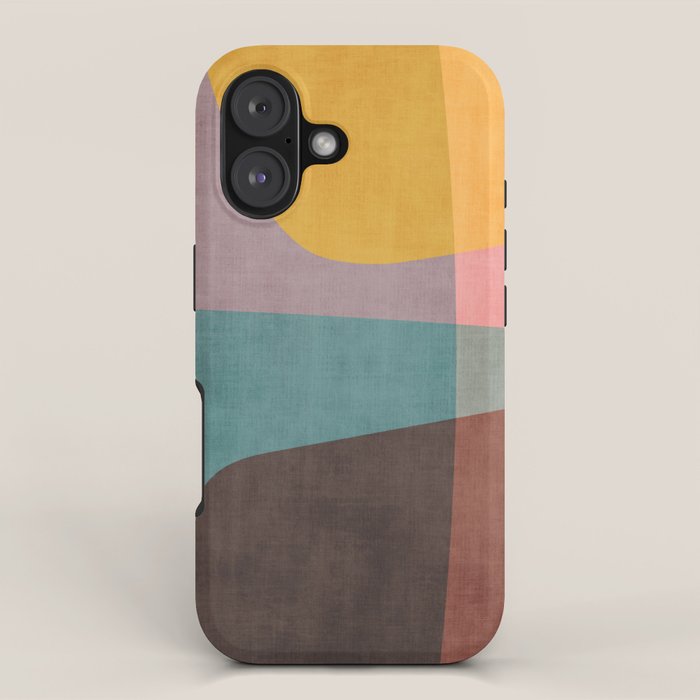 Modern Abstract Artwork Yellow Teal Pink iPhone Case Gallery Image 1
