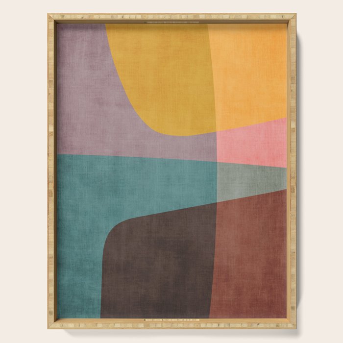 Modern Abstract Artwork Yellow Teal Pink Serving Tray Gallery Image 1