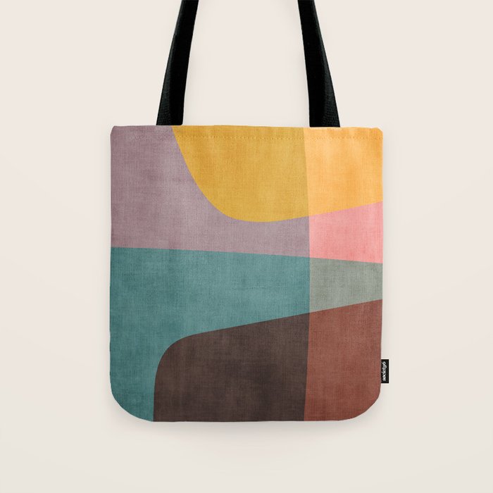 Modern Abstract Artwork Yellow Teal Pink Tote Bag Gallery Image 1