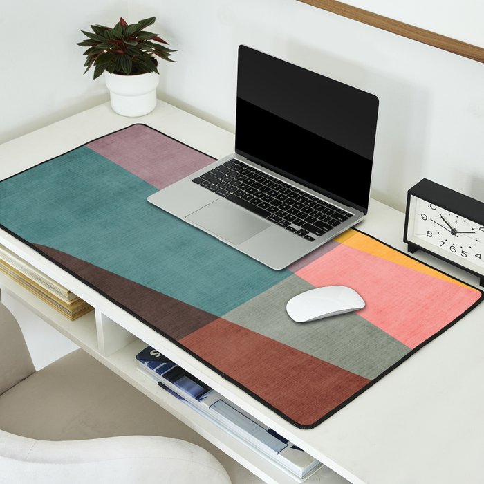Modern Abstract Artwork Yellow Teal Pink Desk Mat Gallery Image 2