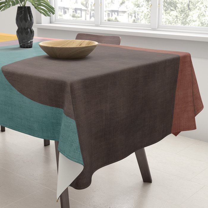 Modern Abstract Artwork Yellow Teal Pink Tablecloth Gallery Image 3