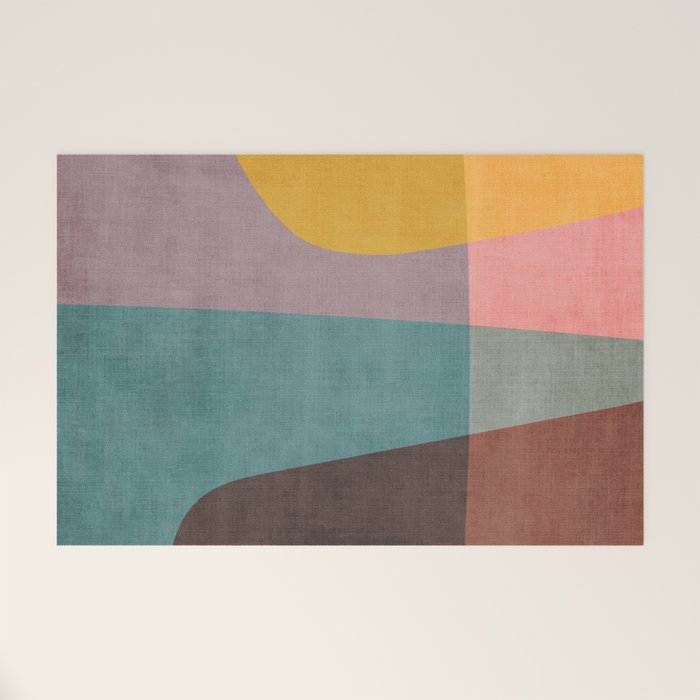 Modern Abstract Artwork Yellow Teal Pink Welcome Mat Gallery Image 1