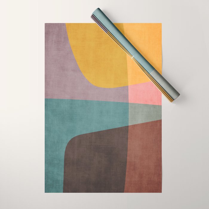 Modern Abstract Artwork Yellow Teal Pink Wrapping Paper Gallery Image 1
