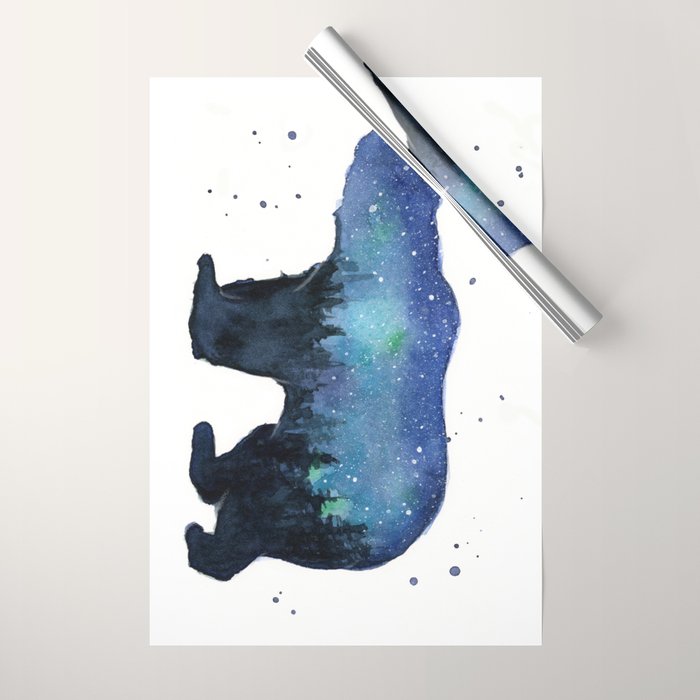 Forest Bear Silhouette Watercolor Galaxy Wrapping Paper Gallery Image 1