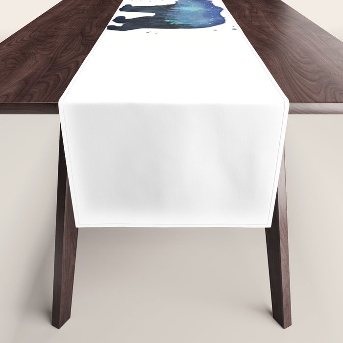 Forest Bear Silhouette Watercolor Galaxy Table Runner Gallery Image 1