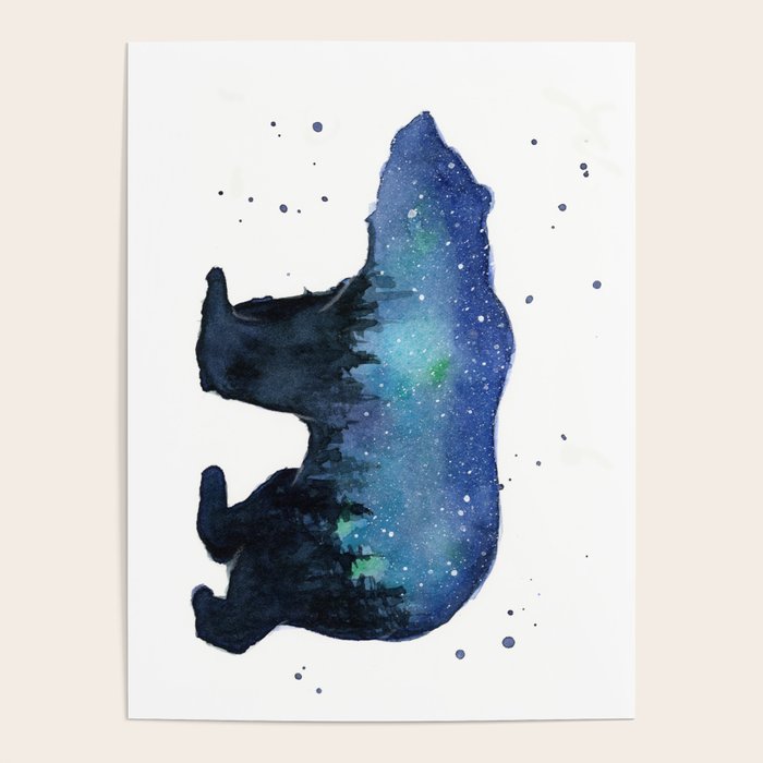 Forest Bear Silhouette Watercolor Galaxy Poster Gallery Image 4