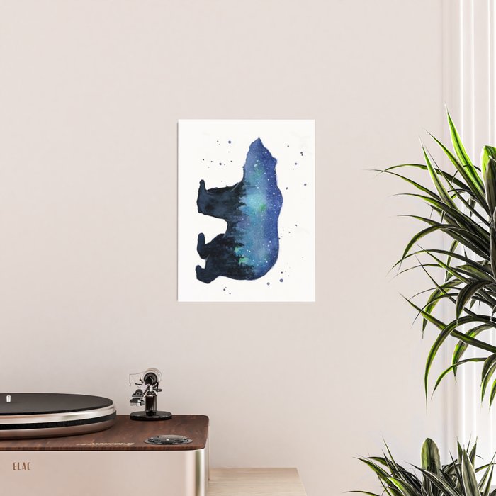 Forest Bear Silhouette Watercolor Galaxy Poster Gallery Image 2