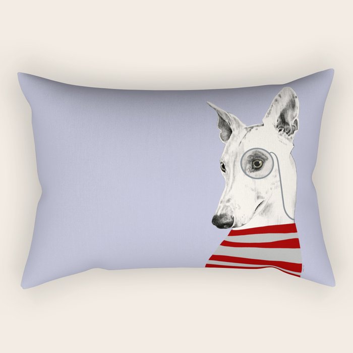 Portrait of a greyhound dog with a monocle Rectangular Pillow Gallery Image 1