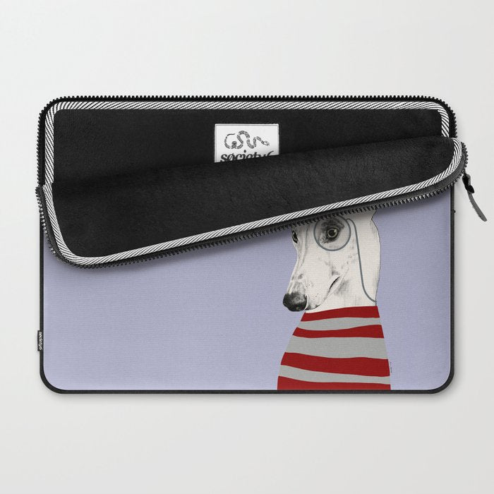 Portrait of a greyhound dog with a monocle Laptop Sleeve Gallery Image 2