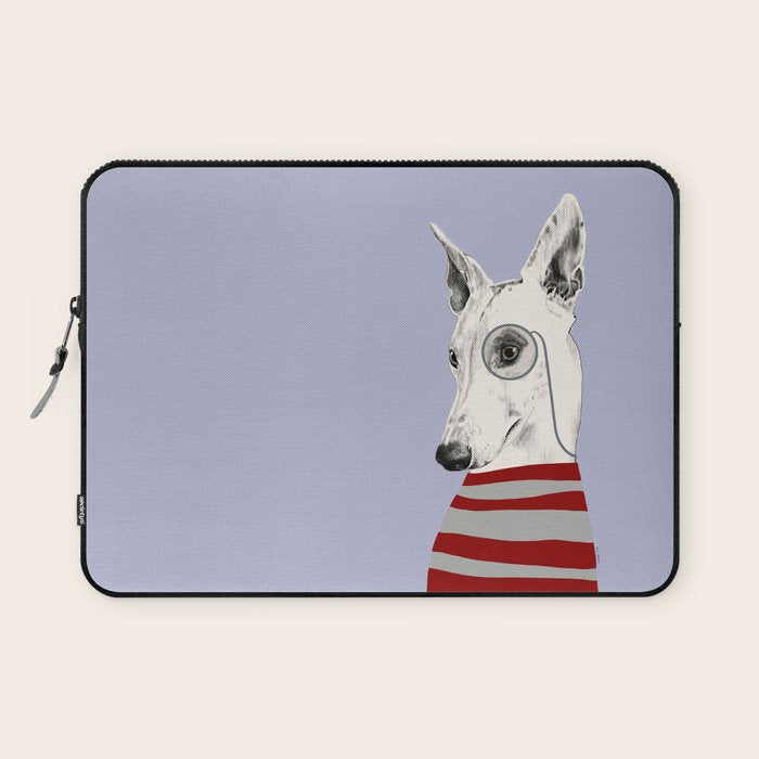 Portrait of a greyhound dog with a monocle Laptop Sleeve Gallery Image 1