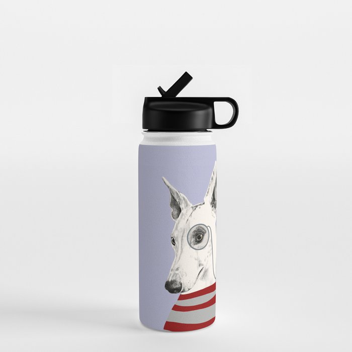Portrait of a greyhound dog with a monocle Water Bottle Gallery Image 1
