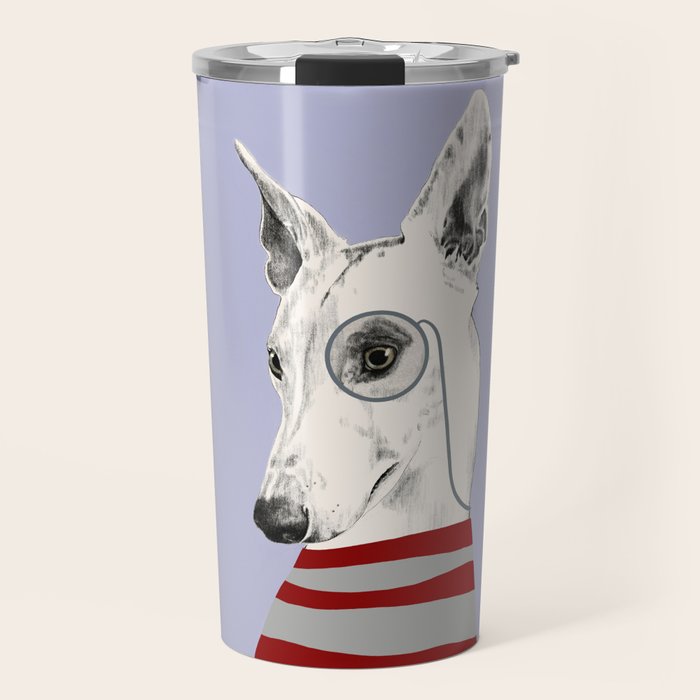 Portrait of a greyhound dog with a monocle Travel Mug Gallery Image 1