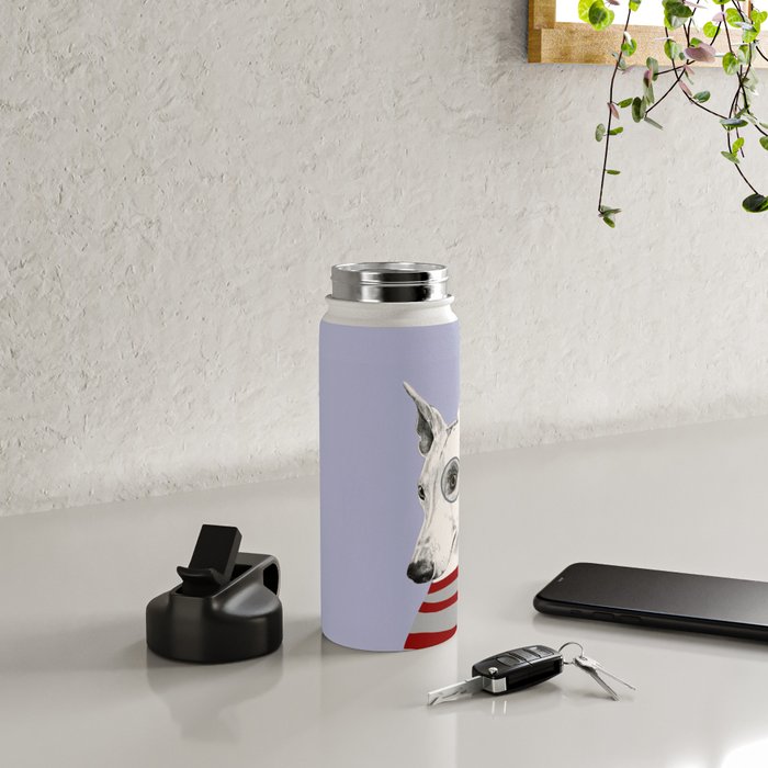 Portrait of a greyhound dog with a monocle Water Bottle Gallery Image 4