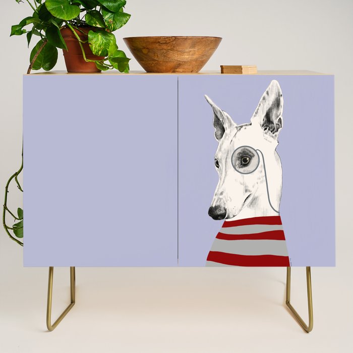 Portrait of a greyhound dog with a monocle Credenza Gallery Image 1