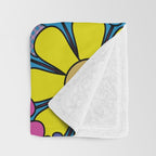 Retro Garden Gingham Flowers Maximalist Blue 60s 70s Floral Pattern Throw Blanket Gallery Image 3