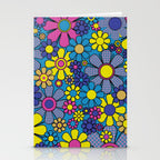 Retro Garden Gingham Flowers Maximalist Blue 60s 70s Floral Pattern Stationery Card Gallery Image 2