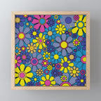 Retro Garden Gingham Flowers Maximalist Blue 60s 70s Floral Pattern Mini Art Print Gallery Image 1