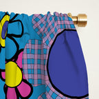 Retro Garden Gingham Flowers Maximalist Blue 60s 70s Floral Pattern Window Curtain Gallery Image 2