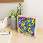 Retro Garden Gingham Flowers Maximalist Blue 60s 70s Floral Pattern Mini Art Print Gallery Image 2