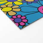 Retro Garden Gingham Flowers Maximalist Blue 60s 70s Floral Pattern Welcome Mat Gallery Image 2