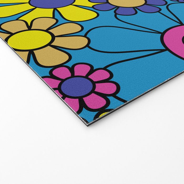Retro Garden Gingham Flowers Maximalist Blue 60s 70s Floral Pattern Welcome Mat Gallery Image 2