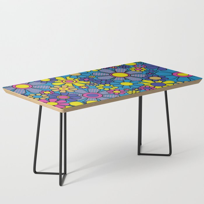 Retro Garden Gingham Flowers Maximalist Blue 60s 70s Floral Pattern Coffee Table Gallery Image 1