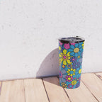 Retro Garden Gingham Flowers Maximalist Blue 60s 70s Floral Pattern Travel Mug Gallery Image 4