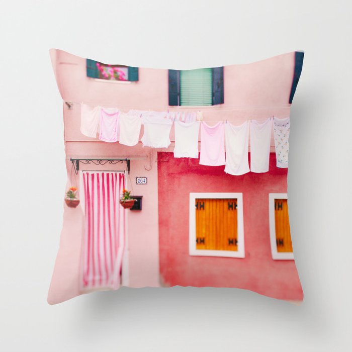 Laundry Day in Burano Italy Throw Pillow Gallery Image 1