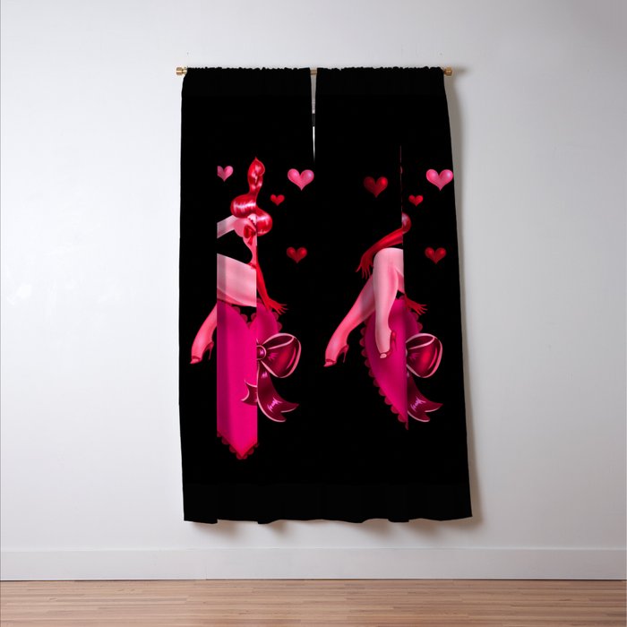 Retro Valentine Redhead Pinup Doll on a Big Heart Window Curtain Gallery Image 3