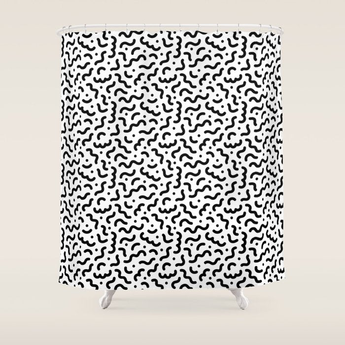 Black and white line doodle squiggle pattern Shower Curtain Gallery Image 1