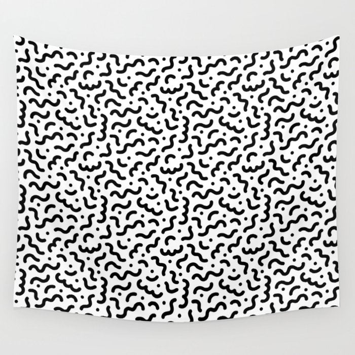 Black and white line doodle squiggle pattern Wall Tapestry Gallery Image 4